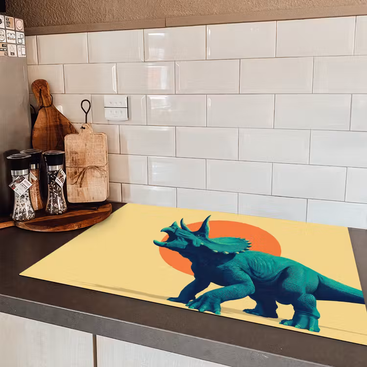 Triceratops - Cirkel - Oranje - Hoorns Inductie beschermer vinyl 3mm klein -sfeer3