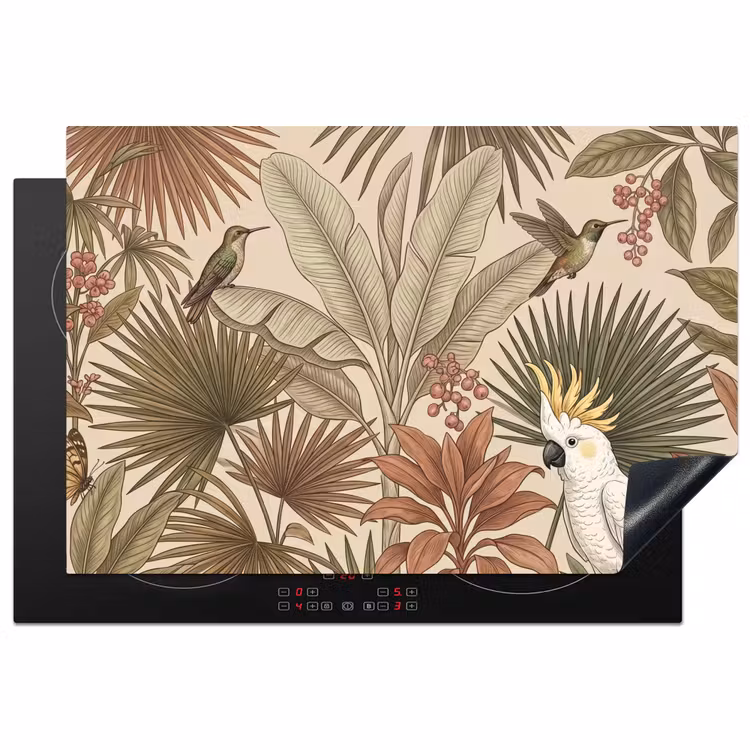 Tropisch - Vogels - Beige Inductie beschermer vinyl 3mm klein -3d