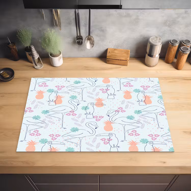 Tropisch - Vogels - Ananas Inductie beschermer vinyl 3mm klein 276 -sfeer5
