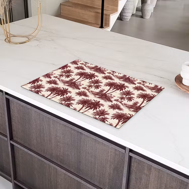 Tropisch - Geometrisch - Bordeauxrood Inductie beschermer vinyl 3mm klein 276 -sfeer8
