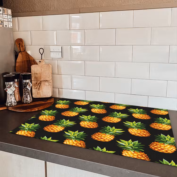 Tropische - Ananas - Zwart Inductie beschermer vinyl 3mm klein 276 -sfeer3