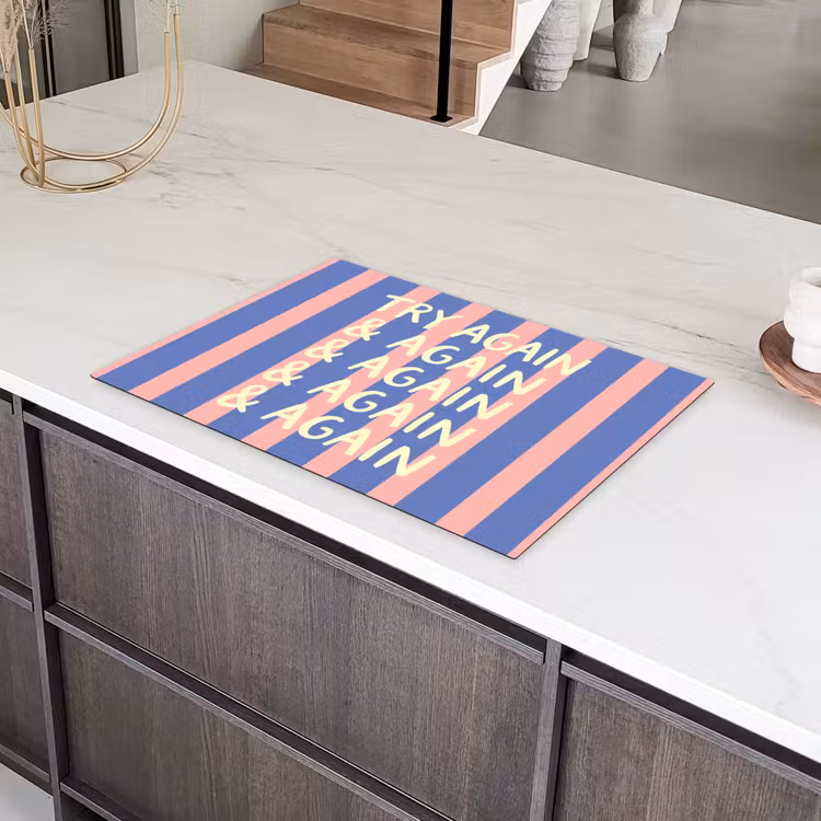 Try again - Strepen - Roze - Verticaal - Blauw Inductie beschermer vinyl 3mm klein -sfeer8