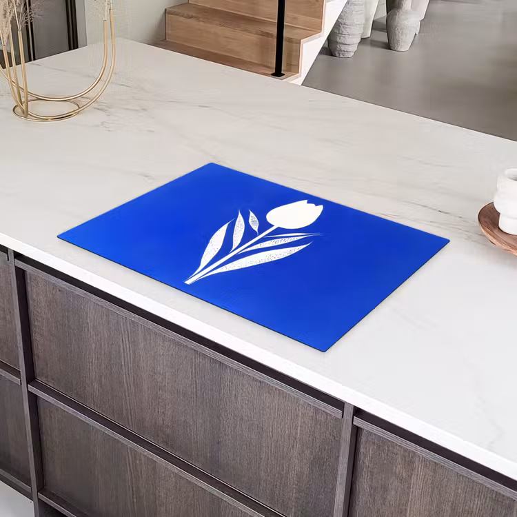 Tulp - Minimalistisch - Bladeren - Wit Inductie beschermer vinyl 3mm klein -sfeer8