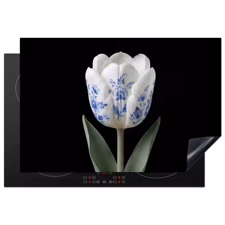 Tulp - Patroon - Blauw Inductie beschermer vinyl 3mm klein -3d