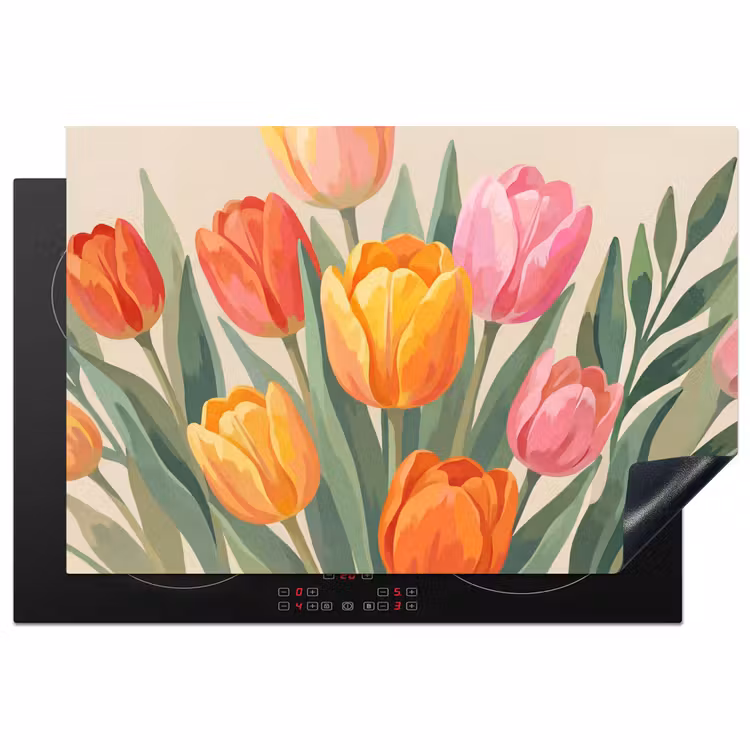 Tulpen - Abstract - Kleurrijk Inductie beschermer vinyl 3mm klein -3d