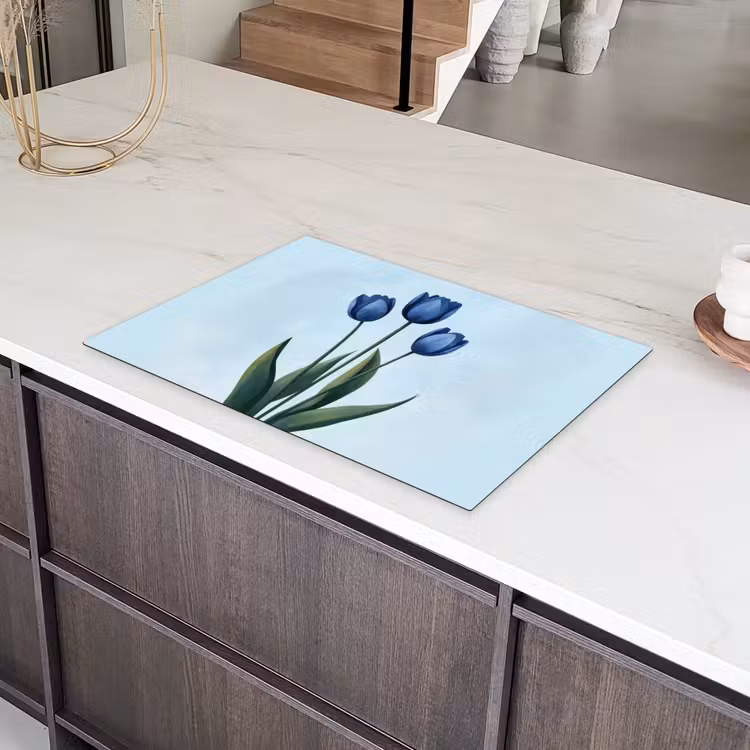 Tulpen - Blauw - Bladeren Inductie beschermer vinyl 3mm klein -sfeer8