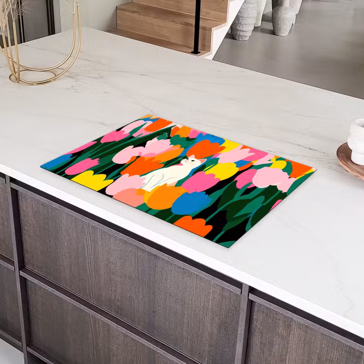Tulpen - Kat - Kleurrijk Inductie beschermer vinyl 3mm klein -sfeer8
