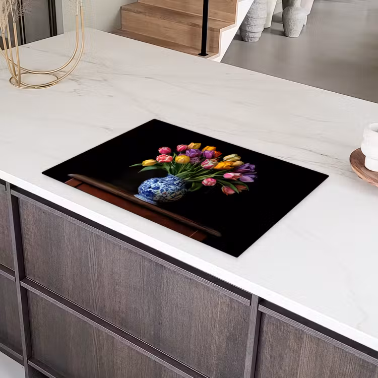 Tulpen - Kleuren - Hout - Vaas Inductie beschermer vinyl 3mm klein -sfeer8