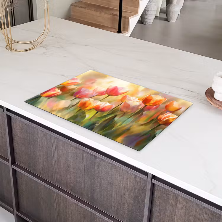 Tulpen - Sprookjesachtig - Kleurrijk Inductie beschermer vinyl 3mm klein -sfeer8