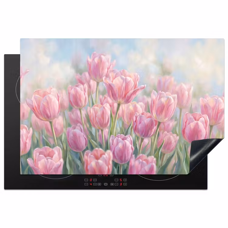 Tulpen - Veld - Lente - Roze Inductie beschermer vinyl 3mm klein -3d
