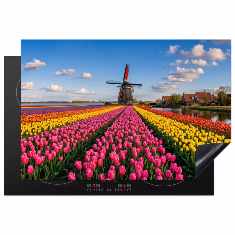 Tulpen - Holland - Molen - Kleurrijk Inductie beschermer vinyl 3mm klein -3d