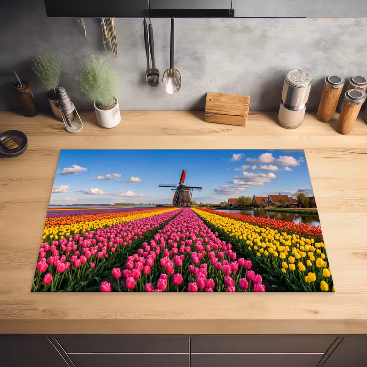 Tulpen - Holland - Molen - Kleurrijk Inductie beschermer vinyl 3mm klein -sfeer5