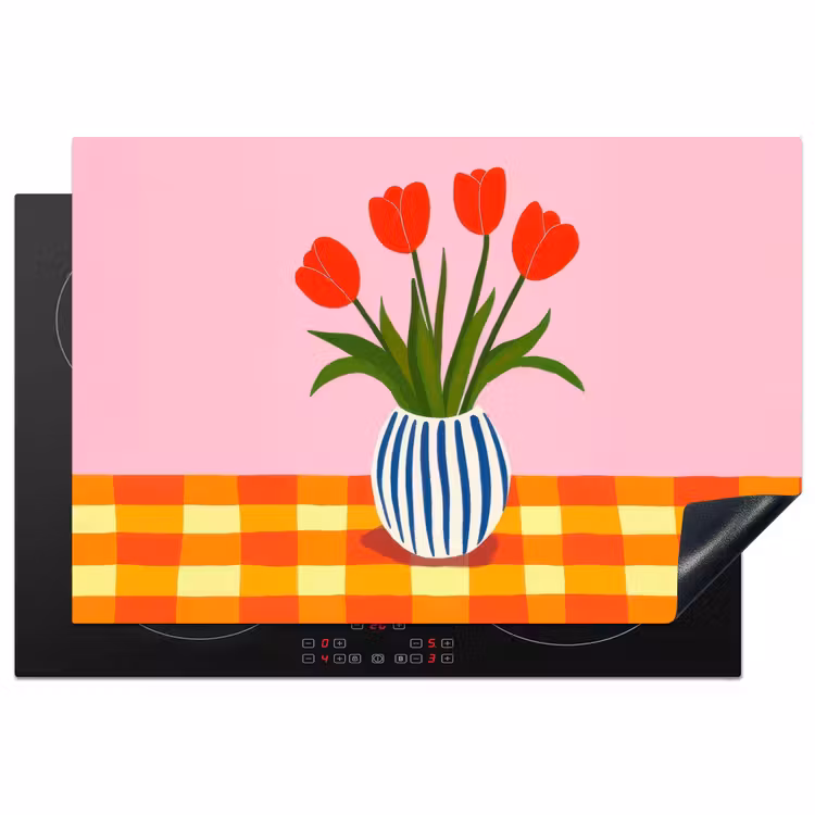 Tulpen - Roze - Vaas Inductie beschermer vinyl 3mm klein -3d