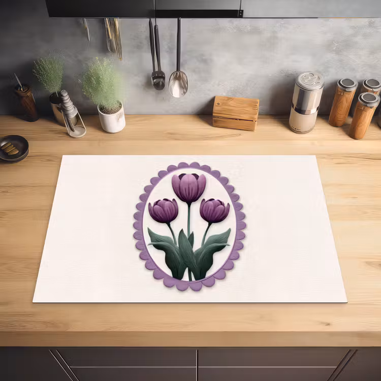 Tulpen - Paars - Lijst - Bladeren Inductie beschermer vinyl 3mm klein -sfeer5