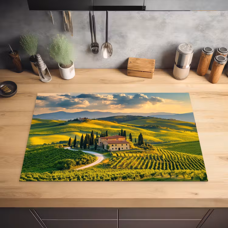 Toscane - Landschap - Wijngaarden Inductie beschermer vinyl 3mm klein -sfeer5