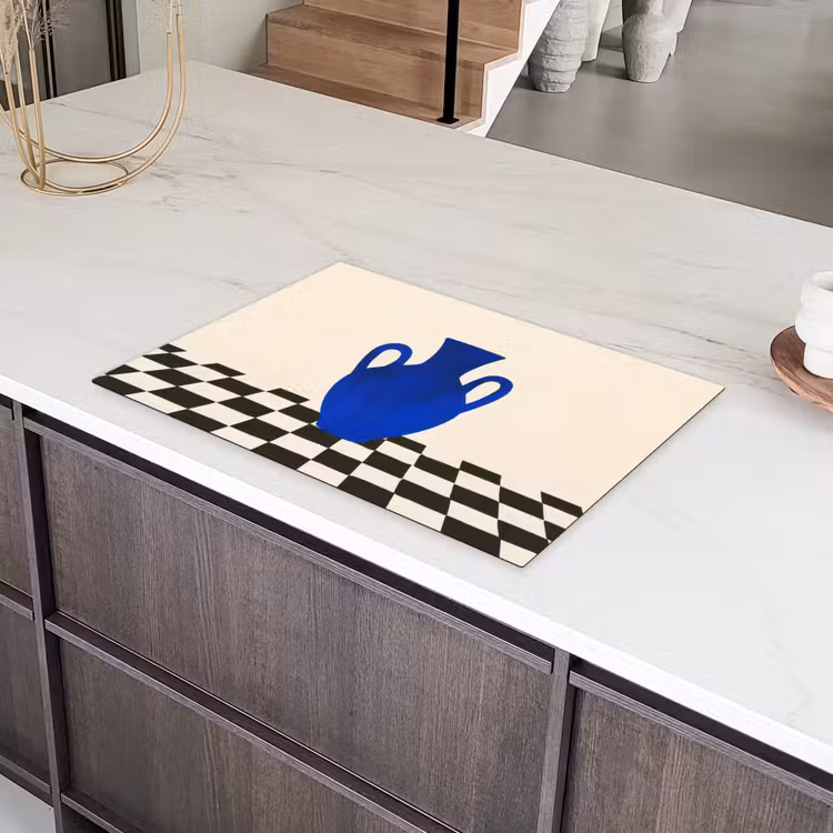 Vaas - Blauw - Geblokt - Modern Inductie beschermer vinyl 3mm klein -sfeer8