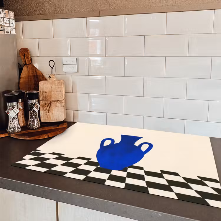 Vaas - Blauw - Geblokt - Modern Inductie beschermer vinyl 3mm klein -sfeer3