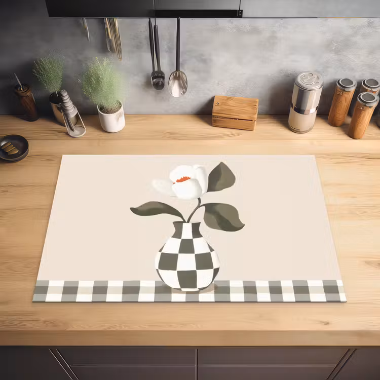 Vaas - Geruit - Groen - Bloem Inductie beschermer vinyl 3mm klein -sfeer5