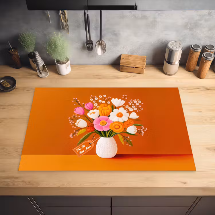 Vaas - Bloemen - Oranje Inductie beschermer vinyl 3mm klein -sfeer5