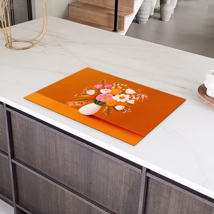 Vaas - Bloemen - Oranje Inductie beschermer vinyl 3mm klein -sfeer8