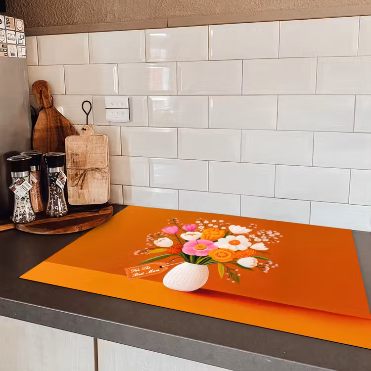 Vaas - Bloemen - Oranje Inductie beschermer vinyl 3mm klein -sfeer3
