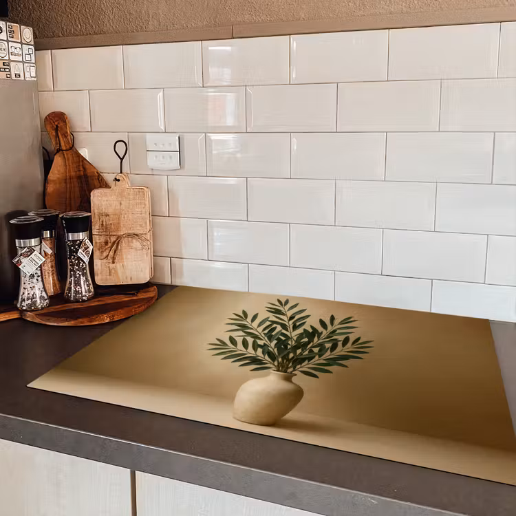 Vaas - Olijftakken - Bladeren - Beige Inductie beschermer vinyl 3mm klein -sfeer3