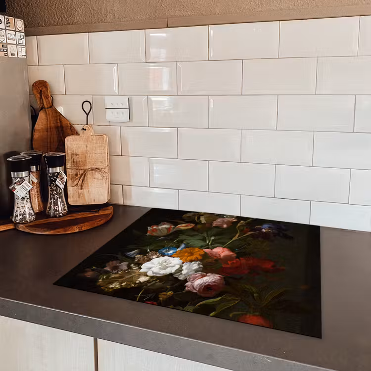 Vaas met bloemen - Schilderij van Rachel Ruysch Inductie beschermer vinyl 3mm middel -sfeer3