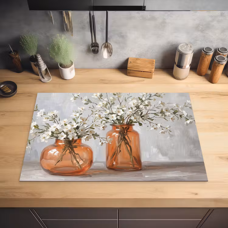 Vazen - Bloemen - Oranje Inductie beschermer vinyl 3mm klein -sfeer5