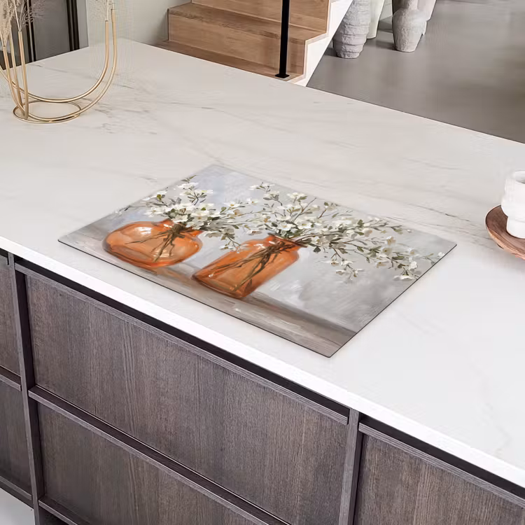 Vazen - Bloemen - Oranje Inductie beschermer vinyl 3mm klein -sfeer8