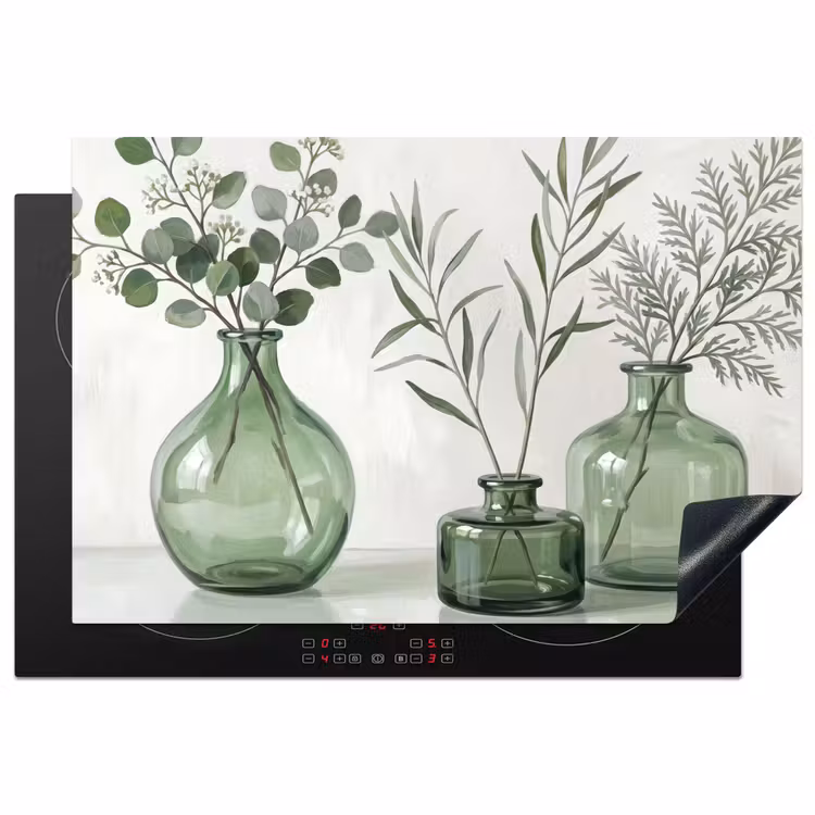 Vazen - Bladeren - Groen Inductie beschermer vinyl 3mm klein -3d