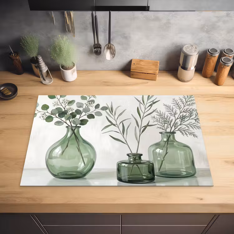Vazen - Bladeren - Groen Inductie beschermer vinyl 3mm klein -sfeer5