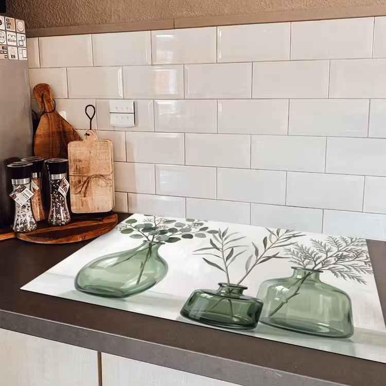Vazen - Bladeren - Groen Inductie beschermer vinyl 3mm klein -sfeer3