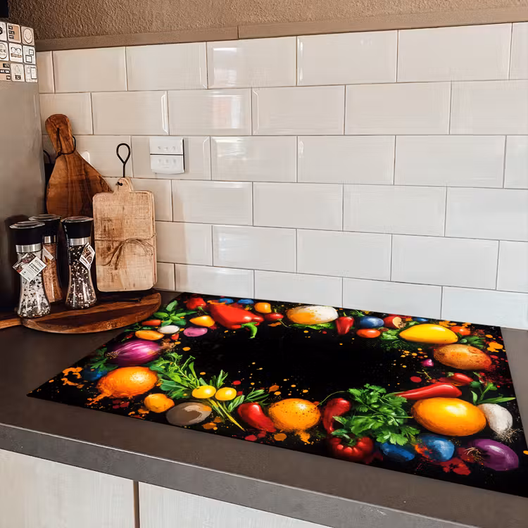 Groente - Graffiti - Kleurrijk - Koken - Abstract Inductie beschermer vinyl 3mm klein -sfeer3