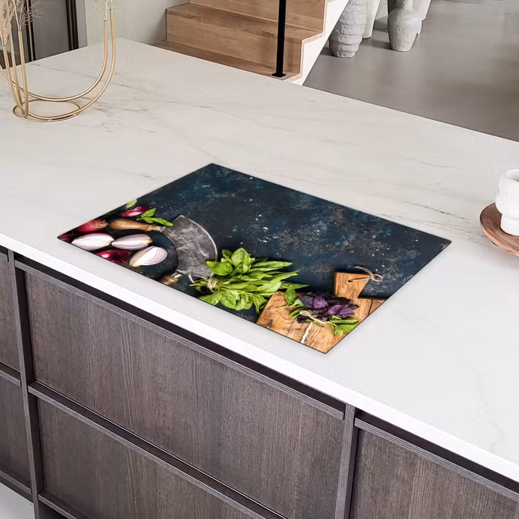 Groente - Kruiden - Wiegemes - Ui - Specerijen - Rustiek Inductie beschermer vinyl 3mm klein -sfeer8