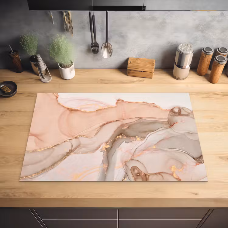 Aderen van Goud in Zalmkleurig Marmer Inductie beschermer vinyl 3mm klein -sfeer5