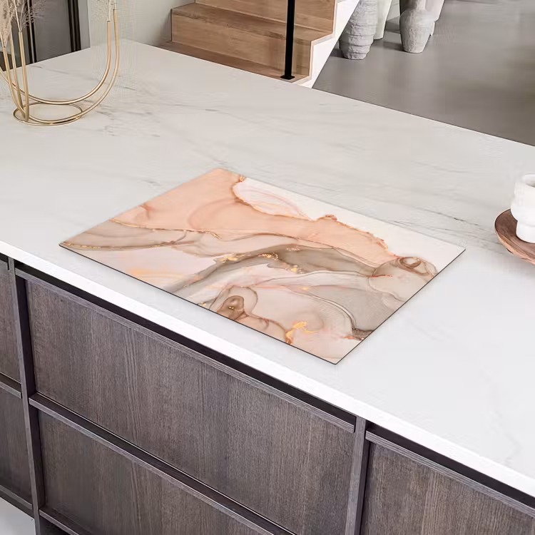 Aderen van Goud in Zalmkleurig Marmer Inductie beschermer vinyl 3mm klein -sfeer8