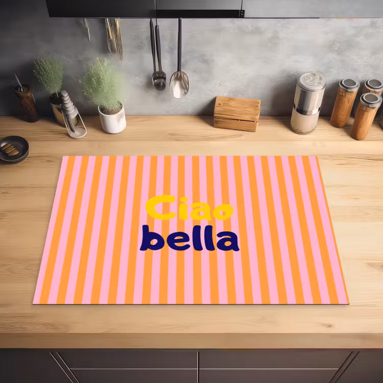 Verticaal - Strepen - Oranje - Ciao bella Inductie beschermer vinyl 3mm klein -sfeer5