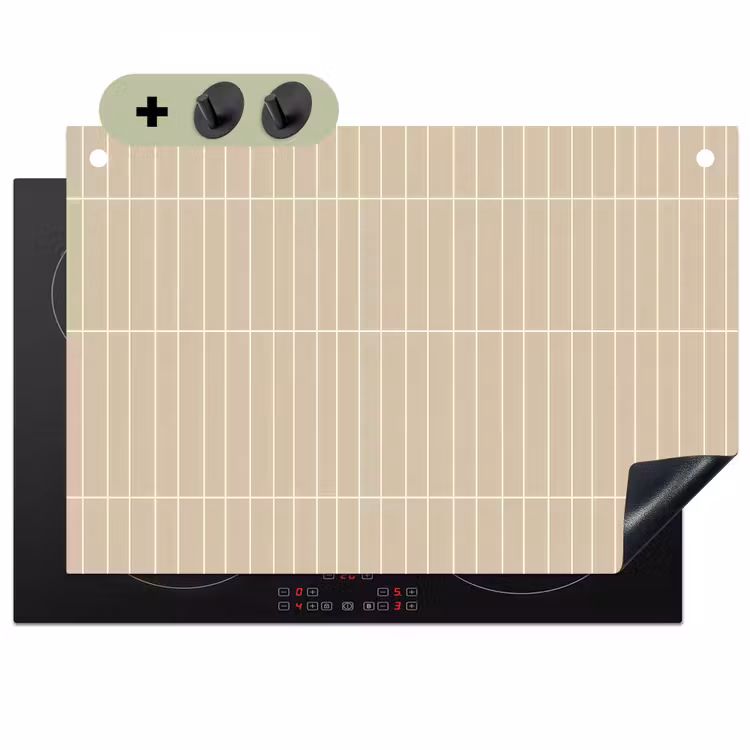 Verticaal - Wandtegel - Crème - Beige Inductie beschemer met haakjes klein 777 -3d