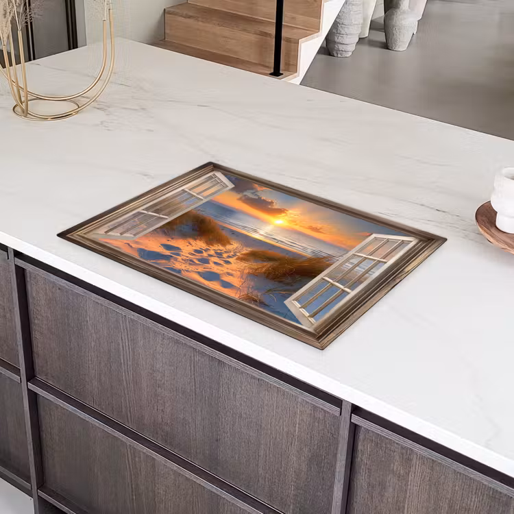 Doorkijk - Strand - Duinen - Zonsondergang Inductie beschermer vinyl 3mm klein -sfeer8