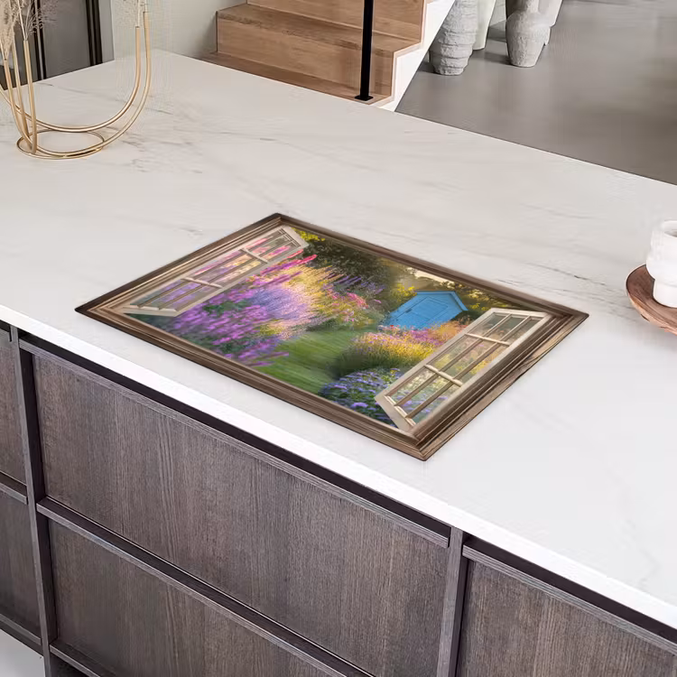 Doorkijk - Bloemen - Raam - Natuur Inductie beschermer vinyl 3mm klein -sfeer8