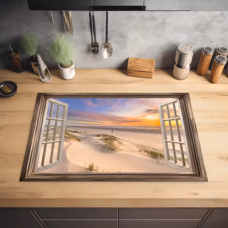 Doorkijk - Strand - Duinen - Natuur - Landschap Inductie beschermer vinyl 3mm klein -sfeer5