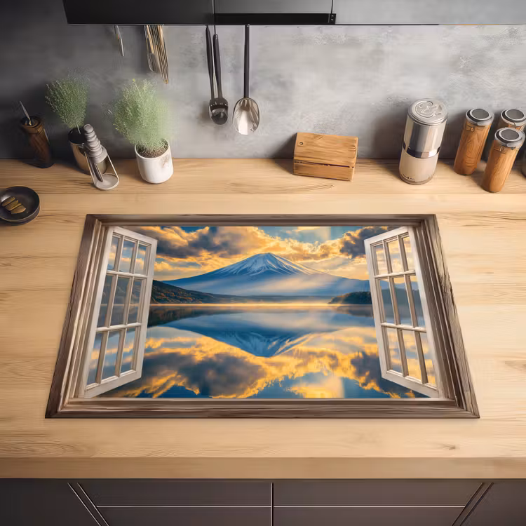 Doorkijk - Landschap - Bergen - Uitzicht - Raam Inductie beschermer vinyl 3mm klein -sfeer5