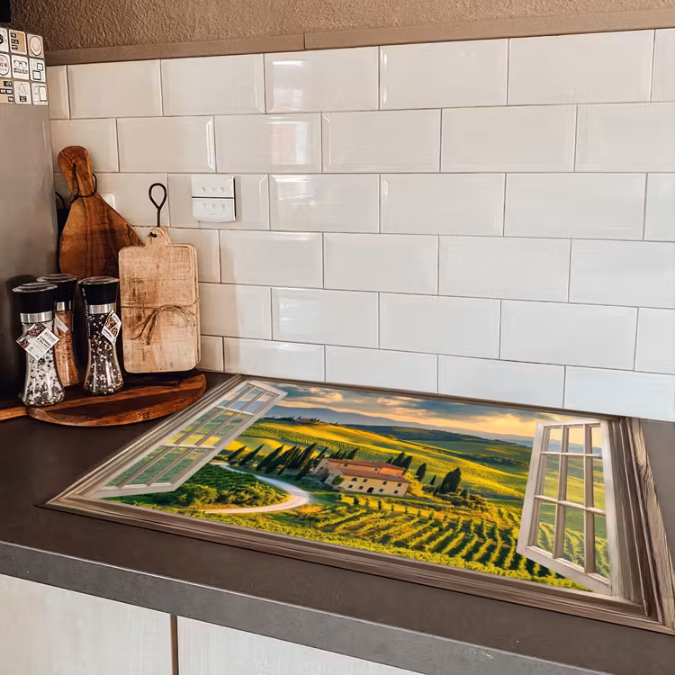Doorkijk - Toscane - Uitzicht - Landschap - Zomer Inductie beschermer vinyl 3mm klein -sfeer3
