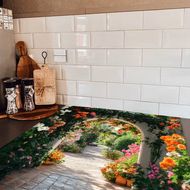 Doorkijk - Bloemen - Natuur - Bloementuin Inductie beschermer vinyl 3mm middel -sfeer3