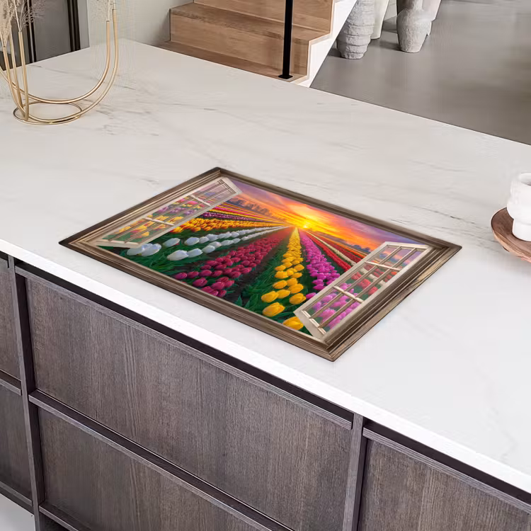 Doorkijk - Bloemen - Tulpen - Kleurrijk - Zonsondergang Inductie beschermer vinyl 3mm klein -sfeer8