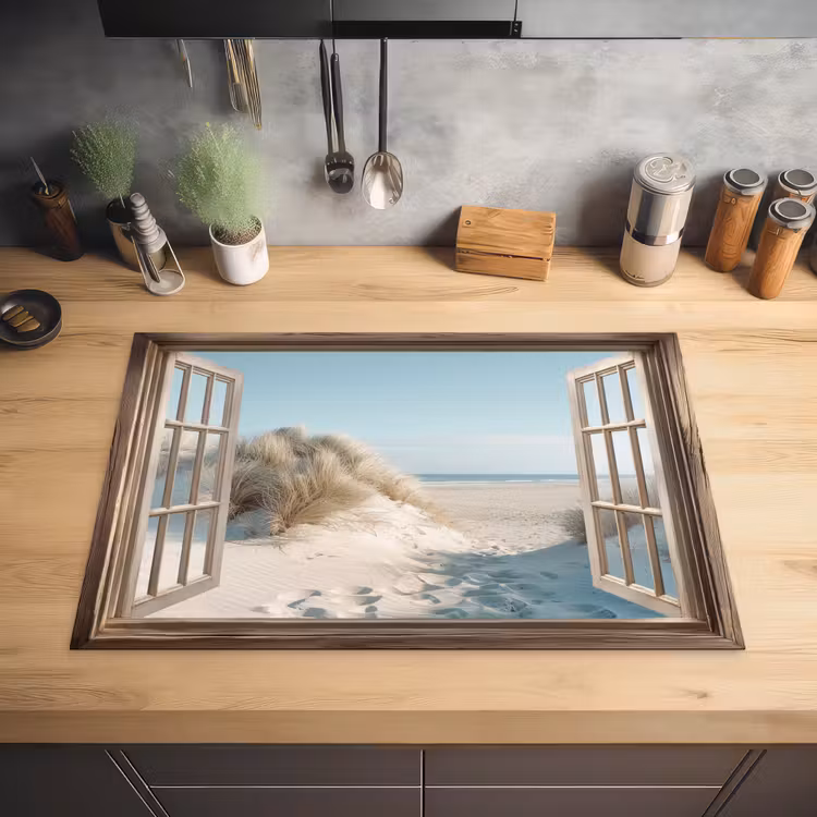 Doorkijk - Helmgras - Duinen - Zee - Landschap Inductie beschermer vinyl 3mm klein -sfeer5