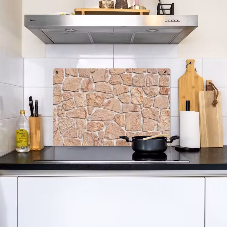 Muur - Steen - Patroon - Rustiek - Beige Inductie beschemer met haakjes klein -sfeer2