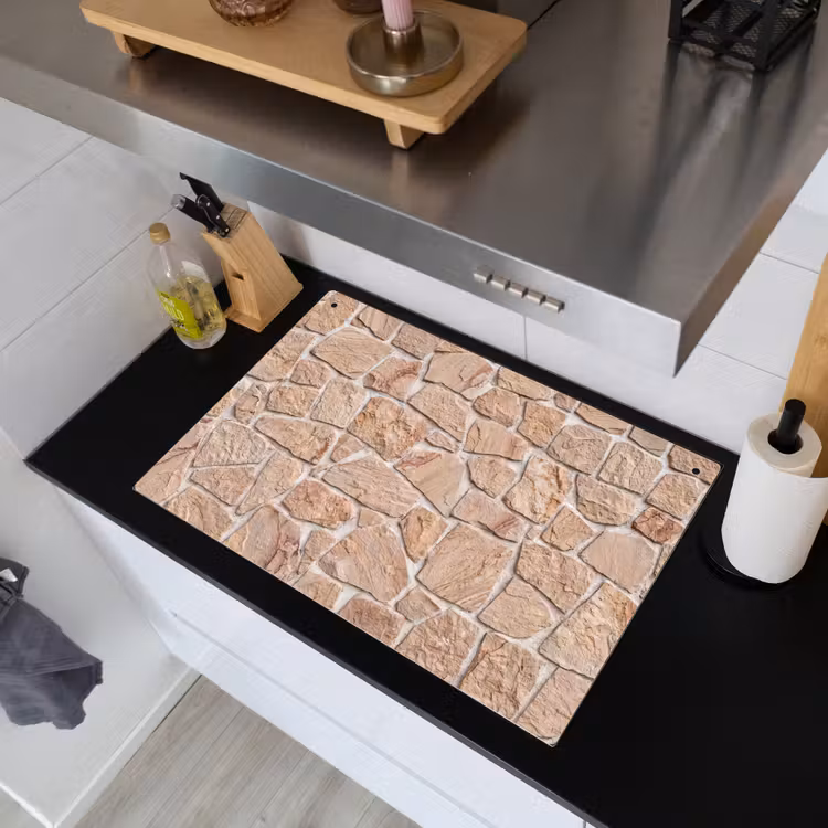Muur - Steen - Patroon - Rustiek - Beige Inductie beschemer met haakjes klein -sfeer1