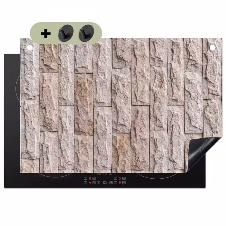 Muur - Steen - Ruw - Beige - Textuur Inductie beschemer met haakjes klein -3d