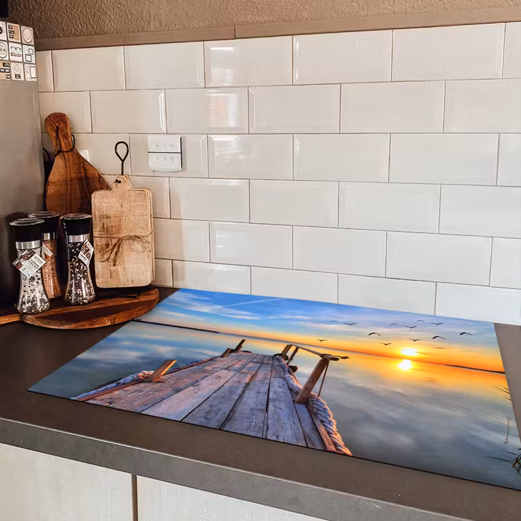 Water - Steiger - Vogels - Zonsondergang - Horizon Inductie beschermer vinyl 3mm klein -sfeer3